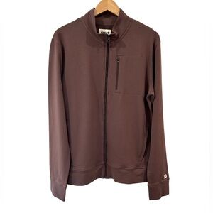 Pact men’s French Terry track jacket L carob brown organic cotton casual NWT